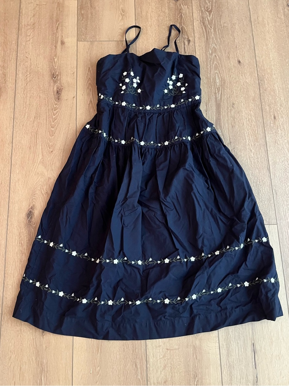 Free Assembly Navy Floral Embroidered Maxi Dress with Spaghetti Straps (Size M)